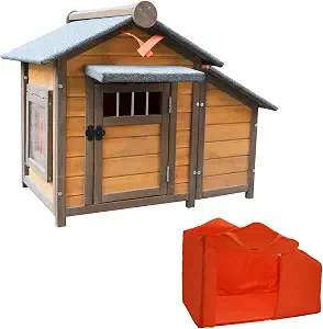 Wooden Outdoor Dog House for Small Dogs, Weatherproof Kennel with Waterproof Felt Roof, Vent Door, Removable Warm Interior Fabric Liner, Winter Pet Shelter