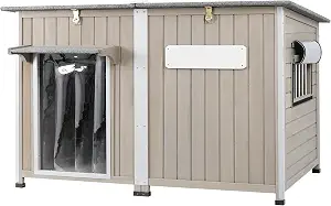 Gowoodhut Big Dog House Outdoor Dog Houses for Large Dogs Outside with Adjustable Vent Window, Removable Floor, Easy Assembly for Medium to Large Dogs(55" L x 29" W x 35" H)