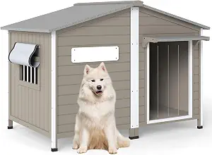 PetsCosset 55.1" L Large Dog House Outdoor & Indoor,Fir Wood Dog Kennel