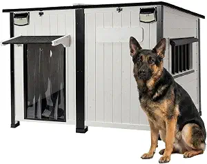 55" XL Wooden Dog House Outdoor for Large Dogs with Iron Frame