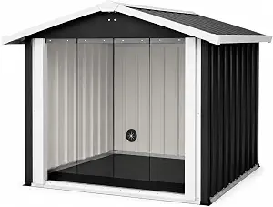 40 Inch Heavy Duty Metal Dog House for Medium and Large Dogs, Outdoor Dog Shelter with Raised Floor, PVC Curtain, Vent and Sloped Roof, Weather Resistant for Backyard Patio
