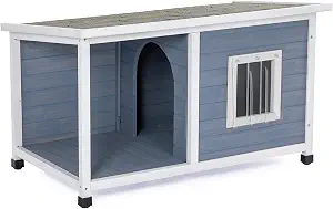 Petsfit Dog Houses for Medium Dogs, 45.5" L x 25.5" Wx26.5 H,Sun Protection Medium Dog House Outdoor, Durable and Thicken Panel with Balcony,Light Grey