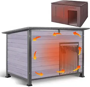 Insulated Dog House Outdoor Weatherproof, Large Wooden House, Removable Inner Lining in Winter, Upgraded Chewing Resistant Iron Frame Dog House for Dogs and Cats