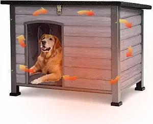 GUTINNEEN Large Outdoor Insulated Dog House Indestructible Dog Shelter Weatherproof Dog Kennel with Chew-Proof Metal Frame, Openable Roof for Small to Large Dog Breeds (Grey, 33.5"L x 22"W x 25.2"H)