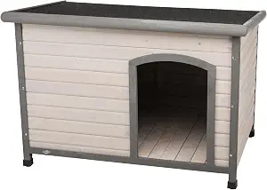 Trixie Natura Classic Dog House - Wooden Outdoor Shelter with Weatherproof Sealer, Hinged Roof & Adjustable Legs for Small Dogs - Gray - 23.75 x 33.5 x 23 in