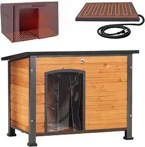 Heated Dog House Outdoor 35.5" Large Dog Kennel with Metal Frame Insulated Dog Crate Cage for Small to Medium Dogs Outside with Heater and Insulated Liner, Brown