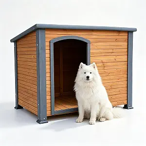 44.5" L Extra Large Dog House Outdoor Weatherproof Wooden Dog Kennel Dog Houses for Large Dogs Outside Indoor Dog House Doghouse for Winter with Raised Feet, Natural
