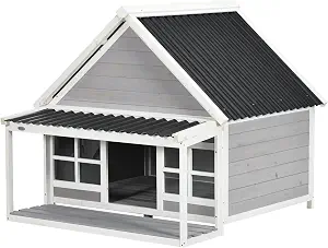 PawHut Wooden Dog House with Porch for Large Dogs, Tilt Roof, Front Door