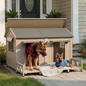Extra Large Outdoor Dog House with Balcony, Weatherproof House for 2 Dogs