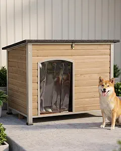 Dog House for Small to Large Sized Dogs, Indoor Outdoor Doghouse Puppy Shelter with Elevated Floor Durable Waterproof Dog Kennel, Dog Home with Iron Frame - Anti Bite - Khaki