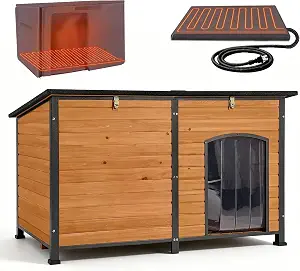 59.1" Extra Large Heated Dog House with Electric Heating Pad,Outdoor & Indoor Dog Kennl with Insulated Liner Keep Warm in Winter, Waterproof Pet Shelter, Strong Metal Frame