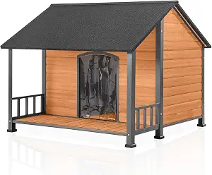 Aivituvin Large Dog House Outdoor Dog Kennel with Chewproof Strong Metal Frame for Large Breed Dogs (47.2" L x 45" D x 37.7" H)