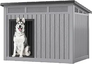 Fancyango Large Dog House with Weatherproof Roof for Indoor & Outdoor Use - Big Dog House for Large Medium Dogs(42.8" L x 33" W x 31.5" H) Grey