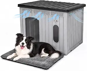 YITAHOME Large Dog House Outdoor & Indoor with Door Curtain, 42×33×32in