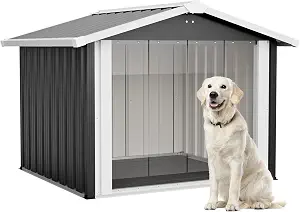 Metal Dog House for Large Dogs, Durable Waterproof Dog Kennel with Steel Frame, Removable Floor, Easy to Assemble(Grey, 35.8''L×39.7''W×33.3''H)
