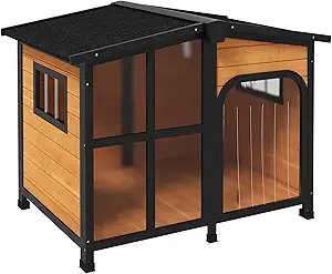 PawHut Outside Cabin-Style Wooden Dog House for Large Dogs - Yellow