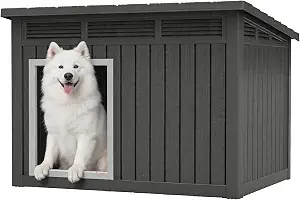 Fancyango Large Dog House with Removable Roof for Indoor & Outdoor Use - Big Dog House for Large Medium Dogs(42.8" L x 33" W x 31.5" H) Deep Black