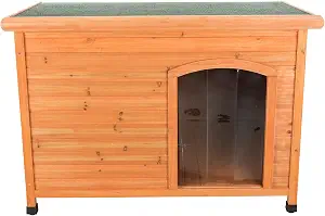 TRIXIE Natura Classic Insulated Weatherproof Dog House with Plastic Door Flap, Hinged Roof, Adjustable Legs, Largeoor Flap, Flat Hinged Roof, Adjustable Legs, Brown, Large