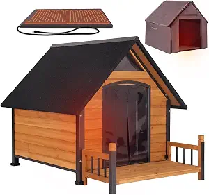 Heated Dog House for Outside Insulated Large Dog House Outdoor with Safe Heated Pad, Chew-Proof Metal Frame and Insulated Liner for Medium to Large Dogs, 37.4" L x 50.9" W x 37.2" H