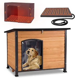 GUTINNEEN Heated Dog House Outdoor Insulated Dog House Weatherproof Dog Kennel with Thermostat-Controlled Heating Pad, 6-Sided Thermal Liner, Chew-Proof Metal Frame for Dogs