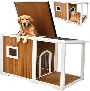 Dog House Outdoor Large Breed, 59” Insulated Dog House, Weatherproof Outdoor Dog House Insulated with Elevated Floor and Openable Roof, Wooden Dog Houses Large