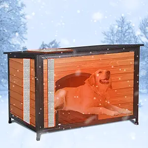 Outdoor Insulated Wooden Dog House Weatherproof Chew Resistant Metal Frame