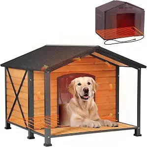 AIVITUVIN Outdoor Heated Dog House with Heating Pad Insulated Dog House with Anti-Chewing Metal Frame Large Dog Kennel Weatherproof for Winter 41.6“L