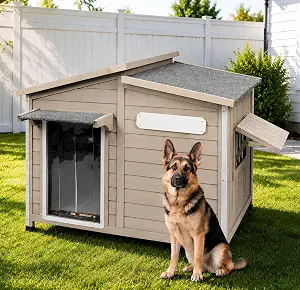Large Outdoor Wooden Dog House for Medium Large Dogs, Updated Shelter
