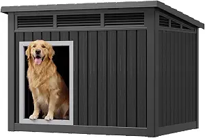 Fancyango Outdoor Dog House for Large Dogs, Outside Dog House with Weatherproof Roof, XL Dog House (Classic Black, 43" L x 33" W x 32" H)