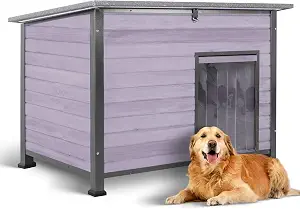 Dog House Outdoor Weatherproof, Sturdy Large Breed Doghouse Anti-Chewing Iron Frames Wood Houses, Dog Shelter for Indoor Puppies, Cats