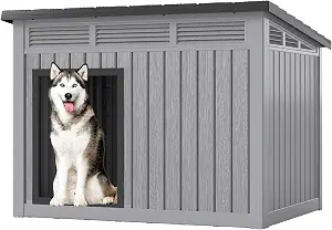 Fancyango Outdoor Dog House for Large Dogs, Outside Dog House with Weatherproof Roof, XL Dog House (Deep Grey, 42.8" L x 33" W x 31.5" H)