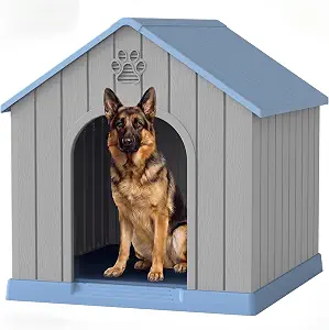 Fancyango Large Dog House for Medium to Large Dogs – Sturdy Plastic Waterproof Doghouse for Indoor/Outdoor Use with Air Vents and Elevated Floor Easy to Clean and Assemble (Blue, 36.2"L × 38"W × 38"H)