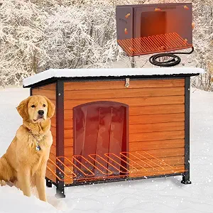 Aivituvin Heated Dog House Outdoor 43.3" Insulated Dog Kennel with Electric Heating Pad Keep Warm in Winter, Strong Iron Frame Pet Shelter,Weather-Resistant