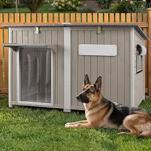 Ketive XL Wooden Dog House with Iron Frame for Medium to Large Dogs, 55" L
