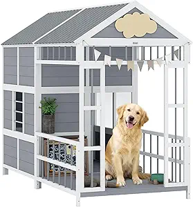 PawHut Dog House Outdoor Indoor, 79" x 41" x 63" w/Porch, Storage Cabinet