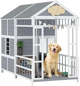 PawHut Dog House Outdoor Indoor, 79" x 41" x 63" w/Porch, Storage Cabinet