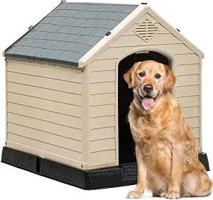 YITAHOME Plastic Dog House, Waterproof Indoor Outdoor Doghouse for Large or Small Dog, with Air Vents and Elevated Floor, Easy Assemble and Clean