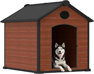 ZYJOYY XXL Dog House for Large Dogs Outside, Extra Large Outdoor Dog House, Elevated Weatherproof Resin Shelter with Thick Walls, UV-Resistant All-Season Protection for Large Breeds(Brown)