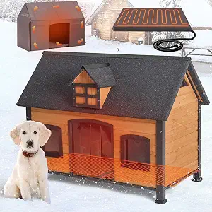 GUTINNEEN Heated Dog House for Large Dogs Outdoor Insulated Dog Kennel with Heater for Winter,All-Around Strong Iron Frame