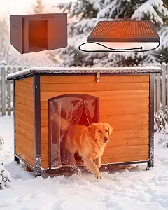 Heated Dog House Outdoor Weatherproof Wood Kennel for Large Dogs