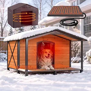 Extra Large XXL Heated Dog House Outdoor with Full Iron Frame and Porch
