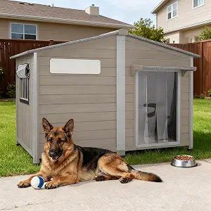 PetsCosset Large Dog House Outdoor Indoor -55" Weatherproof Extra XL Dog Kennel for Small to Large Sized Dogs Wooden Doghouse Dog Shelter with Chew-Proof Full Metal Frame,Openable Roof,Reinforced Base
