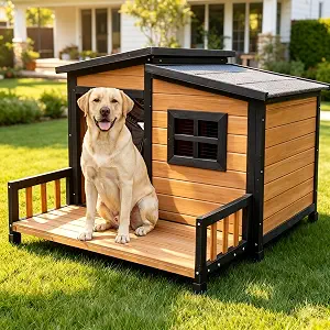RUNSHED Large Outdoor Dog House W/Elevated Floor, Easy Assembly 39"