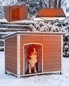Heated Dog House Outdoor Weatherproof Wood Kennel for Large Dogs