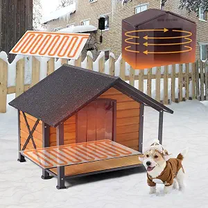Suumerpety Medium Heated Dog House Outdoor with Insulated Liner for Winter