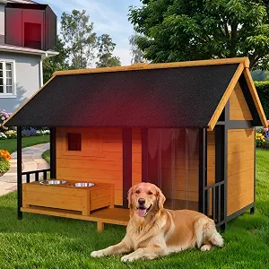 X-Large Outdoor Dog House with Insulated Liner & Dog Bowls