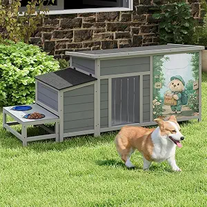 COZIWOW Large Dog House Outdoor,59" Wooden Insulated Pet Kennel with Asphalt Roof,Weatherproof Pets Shelter with Slow Food Bowl for Medium to Large Dogs
