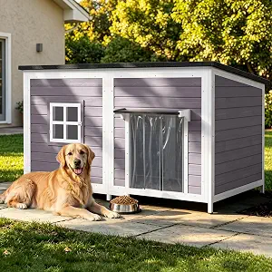 59" Extra Large Wooden Outdoor Dog House, Grey