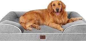 EHEYCIGA Orthopedic Dog Beds for Large Dogs, Waterproof Memory Foam Large Dog Bed with Sides, Non-Slip Bottom and Egg-Crate Foam Pet Couch Bed with Washable Removable Cover, Grey