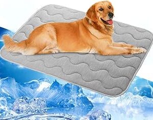 Extra Large Dog Cooling Mat,47.3''*29.6'' Washable Cooling Pet Pad, Q-MAX>0.45,XXL Portable Kennel Puppy Bed for Summer, Non Slip Sleeping Blanket Pet Pads (Grey,120L x 70W cm)